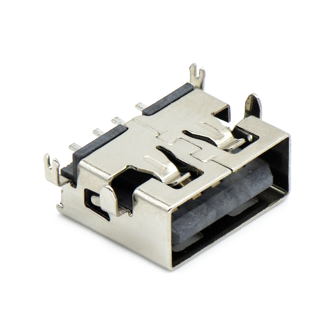 USB连接器USB2.0 AF贴板式 沉板式1.9mm 四脚插板平口 L=11mm铜壳黑色1.5A