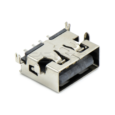 USB2.0 AF SMT贴板式 沉板式1.9mm 四脚插板 平口 L=11mm铜壳镀镍 G/F PBT黑色 电流1.5A
