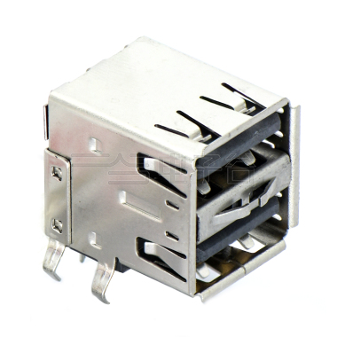USB2.0 AF 双层 DIP插板式 带中夹片双弹 有边 铁壳镀镍 15U" LCP黑色