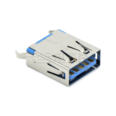 USB3.0 AF 单层 立插 L=15.0mm 打青蛙脚 无边 不锈钢镀镍 G/F LCP蓝色 电流1.5A