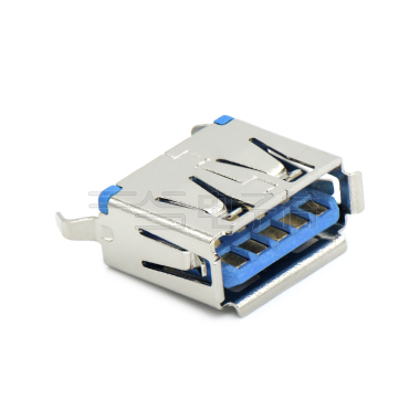 USB3.0 AF 单层 立插 L=11.0mm 打青蛙脚 有边 不锈钢镀镍 G/F LCP蓝色 电流1.5A