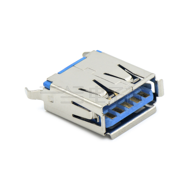 USB3.0 AF 单层 立插 L=13.7mm 打青蛙脚 有边 不锈钢镀镍 G/F LCP蓝色 电流1.5A