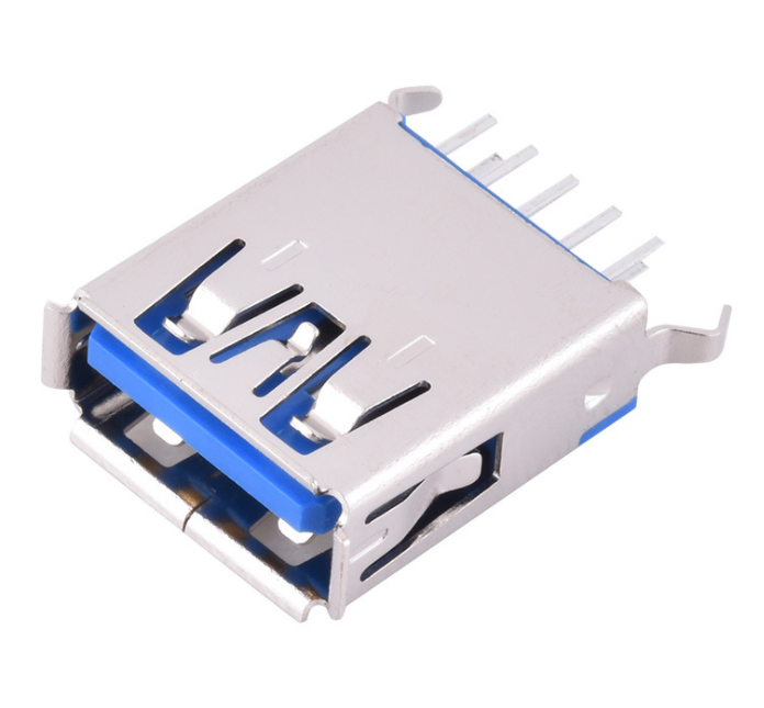 USB连接器USB3.0 AF 180度插板弯脚 弹片带凸条有边L=15.0 铜壳蓝色