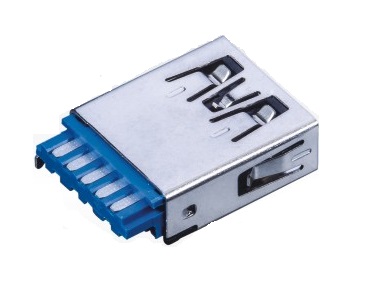 USB连接器USB3.0 AF焊线式 弹片带凸条 平口PBT蓝色