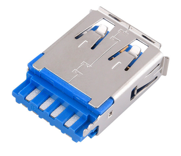 USB连接器USB3.0 AF焊线式 弹片带凸条有边不锈钢镀镍G/F PBT蓝色