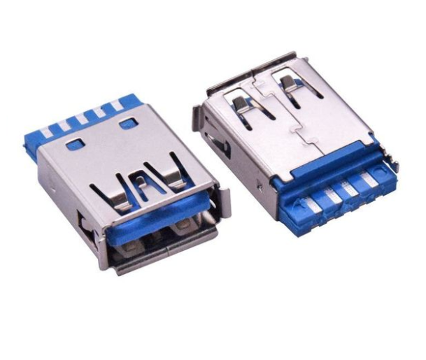 USB连接器USB3.0 AF焊线式 弹片无凸条有边不锈钢镀镍G/F PBT蓝色