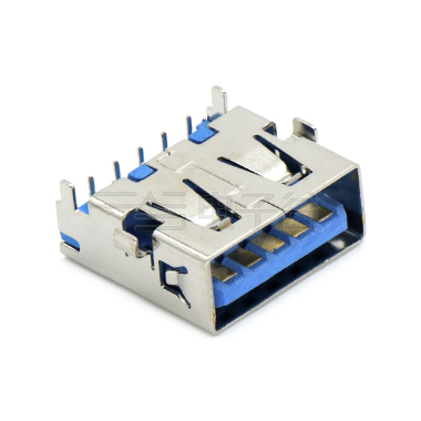 USB3.0 AF 单层 DIP沉板式3.90mm 四脚插板 两脚中心距6.0mm 无边 不锈钢镀镍 G/F LCP蓝色 电流1.5A