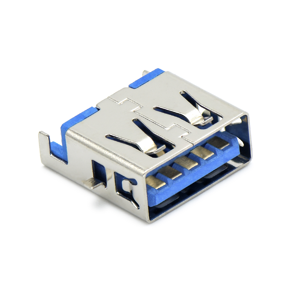USB连接器USB3.0 AF 单层 SMT沉板式2.96mm 外壳脚前贴后插 无边