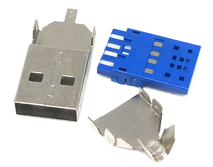 USB连接器USB3.0 AM 焊线三件式 L=28.0mm 铁壳镀镍G/F LCP蓝色