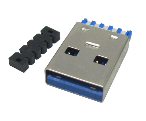 USB连接器USB3.0 AM短体焊线式+线夹 L=18.0mm 不锈钢 镀镍G/F PBT蓝色