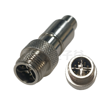 M12防水连接器 X编码 8PIN 线端公头 装配式+锁牙屏蔽管