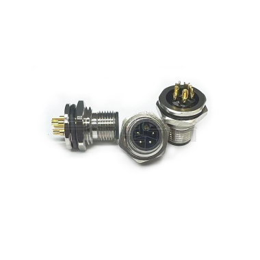 M12防水连接器 L编码 5PIN 板端公头 前锁面板式M16.PG9 SW17T-24.5L