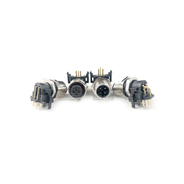 M12防水连接器 B编码 5PIN 公头 板端弯头