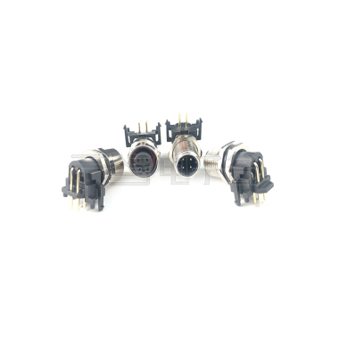 M12防水连接器 D编码 4PIN 公头 板端弯头.