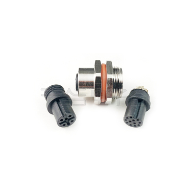 M12防水连接器 A编码 4PIN 线端母头 后锁面板式M16.PG9 SW17T后灌胶