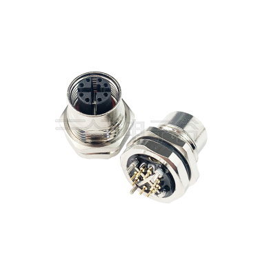 M12防水连接器 X编码 8PIN 板端母头X-CODE 前锁面板式PG9 SW17T