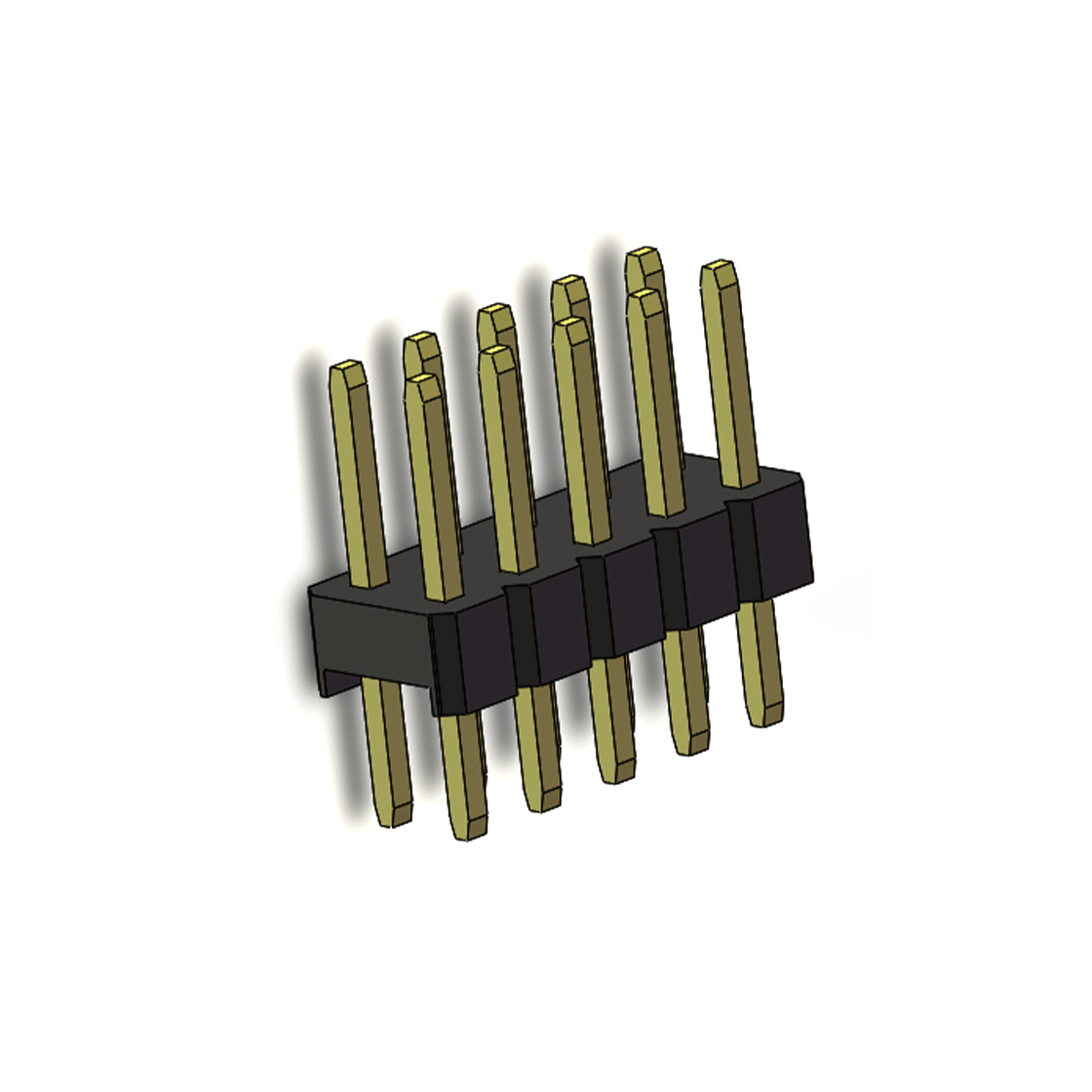 PH2541 排针连接器 Pitch 2.54mm 180° 双排 DIP 单塑排针 L=11.3MM 2X05Pin 黑色 镀全金G/F