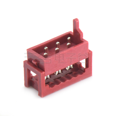 Pitch 1.27mm 180° 双排 DIP IDC母座 2X03Pin 红色 镀亮锡